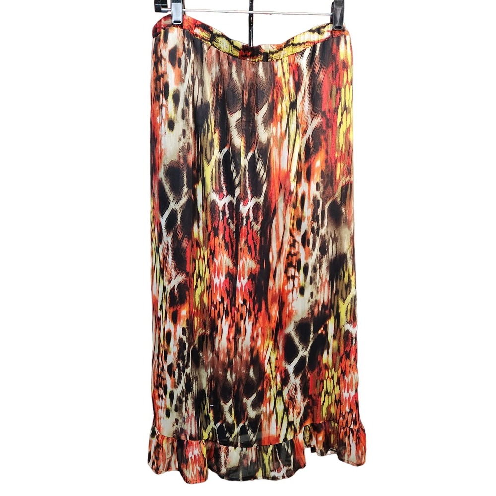 Added Dimensions Printed Elastic Waist Poly Midi Skirt 1X